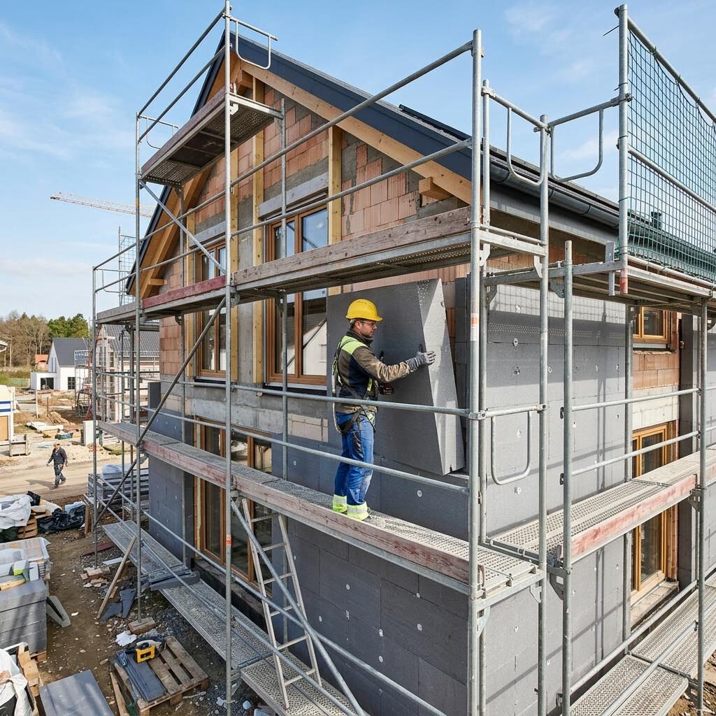 Wärmegedämmte Fassade eines Effizienzhaus 40