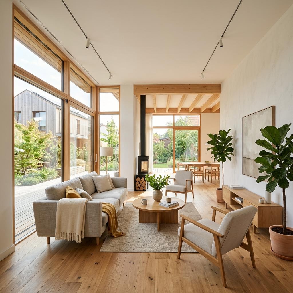 Lichtdurchfluteter Wohnbereich in einem Effizienzhaus 40